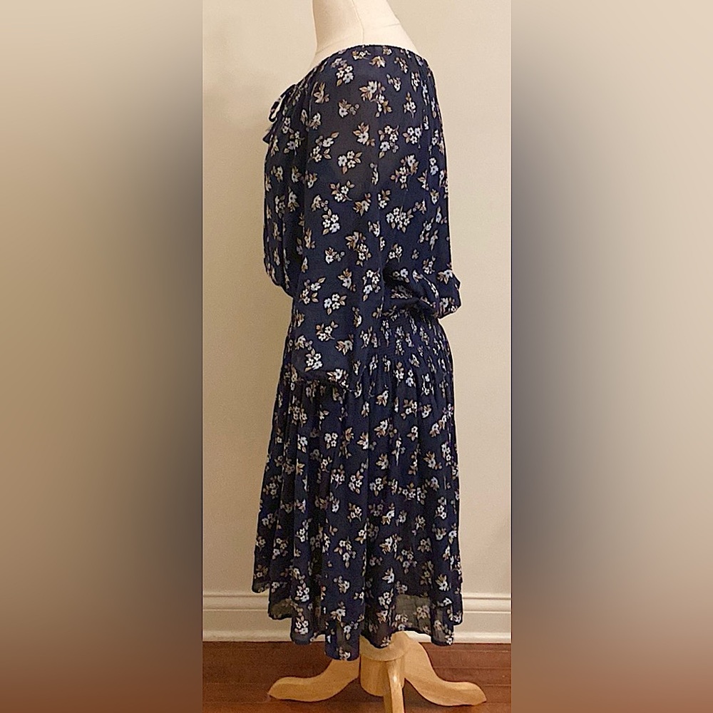 J. Jill Navy Blue Ditsy Floral SZ S Cottagecore Romantic Boho Chic Peasant Dress - Picture 9 of 13